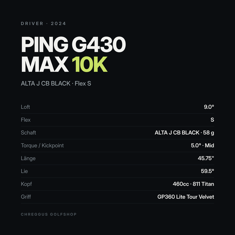 PING G430 MAX 10K Driver 9° | ALTA J CB Black Stiff | 2024