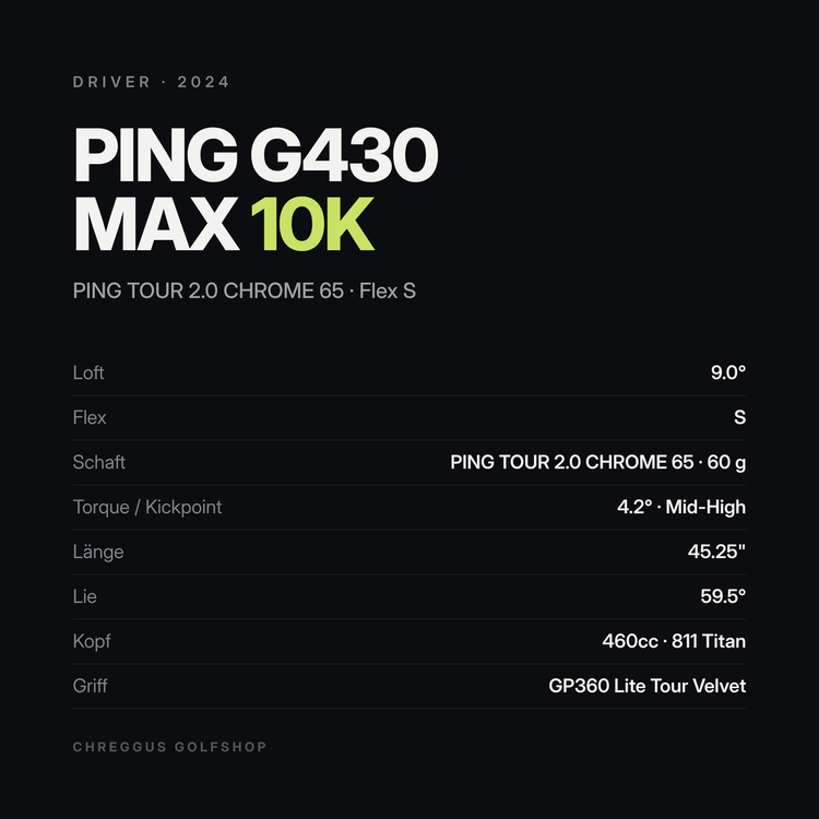 PING G430 MAX 10K Driver 9° | PING Tour 2.0 Chrome 65 Stiff | 2024