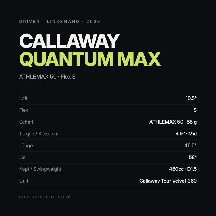 Callaway Quantum Max Driver LINKSHAND 10.5° | ATHLEMAX 50 Stiff | 2026
